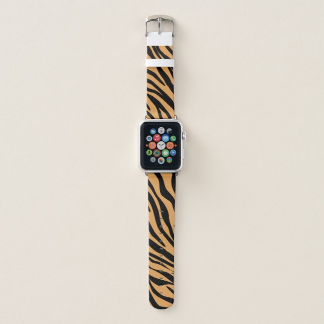 Modern Wildlife Bengal Tiger Animal Print Pattern Apple Watch Band (Front)