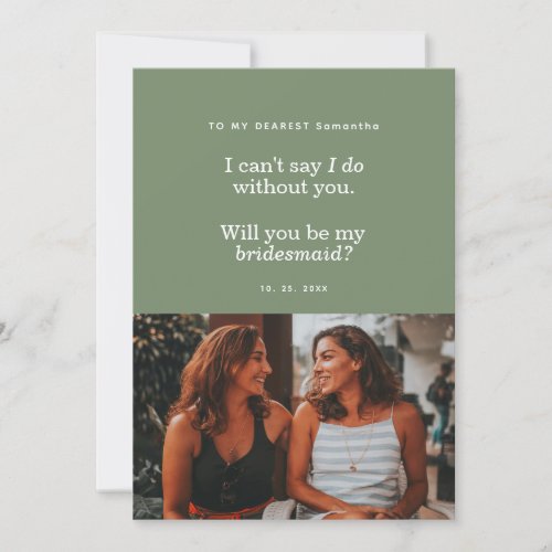Modern Will You Be My Bridesmaid Photo Card