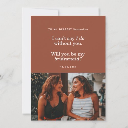 Modern Will You Be My Bridesmaid Photo Card