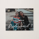 Modern Will you be my bridesmaid photo Jigsaw Puzzle<br><div class="desc">"Will you be my bridesmaid" card are too classic for you? Go for creativity with this custom puzzle to send your future bridesmaids. Fully customizable colors and text.</div>