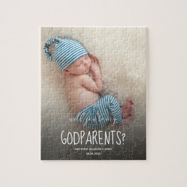 Modern Will You Be My Godparents Baby Jigsaw Puzzle (Vertical)