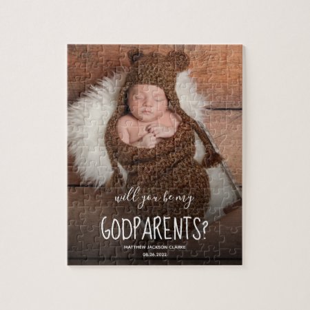 Modern Will You Be My Godparents Baby Jigsaw Puzzle