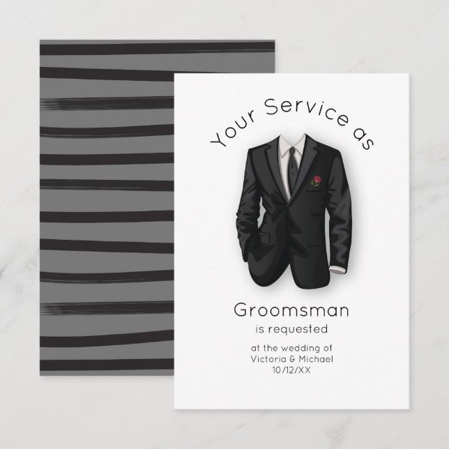 Modern will you be my Groomsman Suit & Tie Invitation (Front/Back)