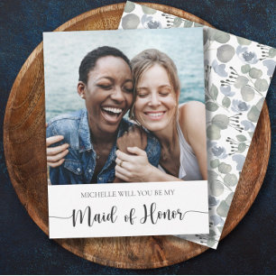 Modern Will You Be My Maid of Honor Eucalyptus