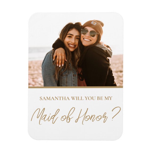 Modern Will You Be My Maid of Honor Photo Magnet (Vertical)
