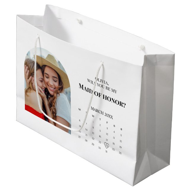 Modern Will You Be My Maid Of Honor Proposal Large Gift Bag (Front Angled)