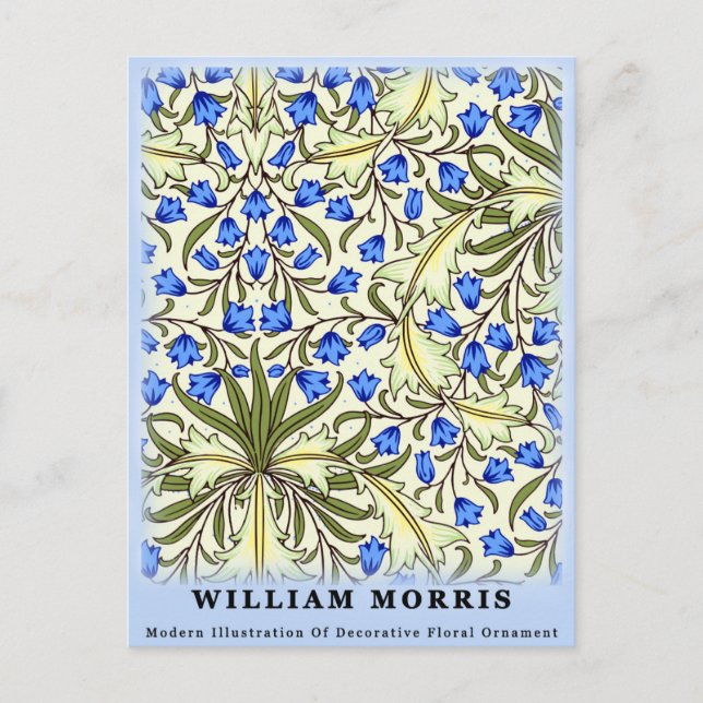Modern William Morris Blue Floral Leaves Postcard (Front)