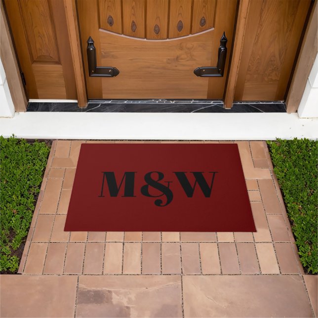Modern wine black custom couple monogram initials doormat (Outdoor)