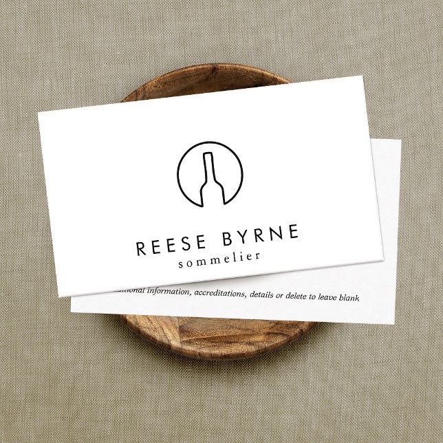 Modern Wine Bottle Logo Sommelier White Business Card (Creator Uploaded)