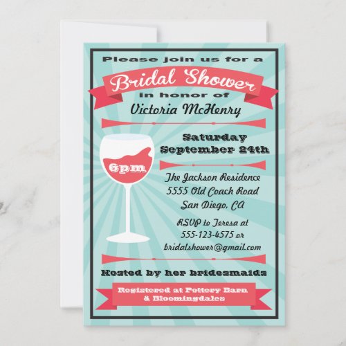 Modern Wine Bridal Shower Party Invitations