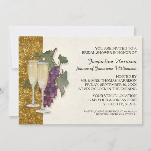 Modern Wine Champagne Glass Theme Bridal Shower Invitation