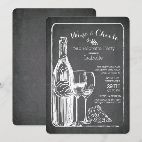Modern Wine &amp; Cheese Bachelorette Party Invitation 5" X 7" Invitation C...