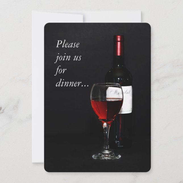 Modern wine glass and bottle invitation (Front)