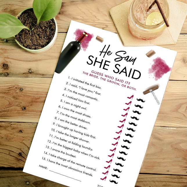 Modern Wine - He Said She Said Game Card (Creator Uploaded)