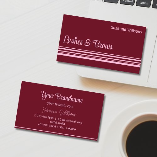 Modern Wine Red Pink Stripes Professional Stylish Business Card