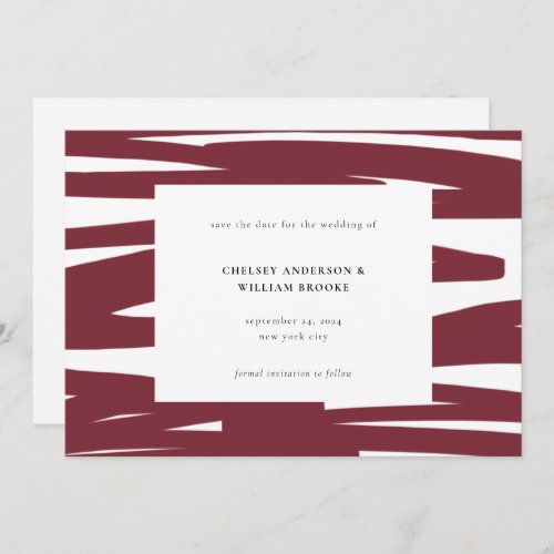 Modern Wine Red Ruby Brushstroke Abstract Wedding Save The Date