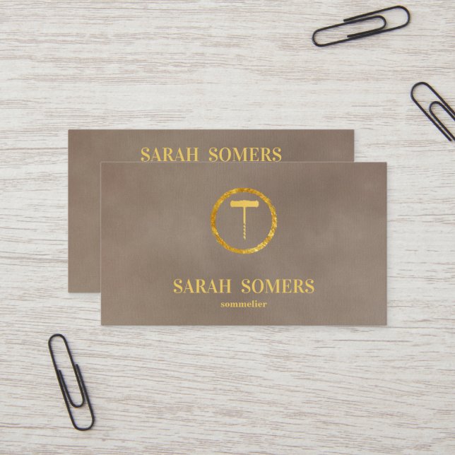 Modern Wine Stain Corkscrew Sommelier Bartender Business Card (Front/Back In Situ)