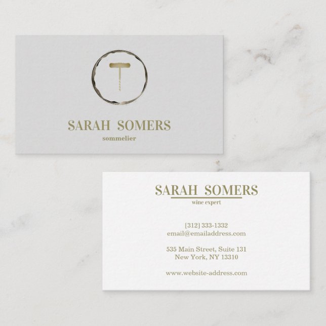 Modern Wine Stain Corkscrew Sommelier Bartender Business Card (Front/Back)