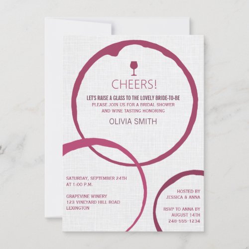 Modern Wine Stain Rings Bridal Shower Invitations 4.5" X 6.25" Invitation C...