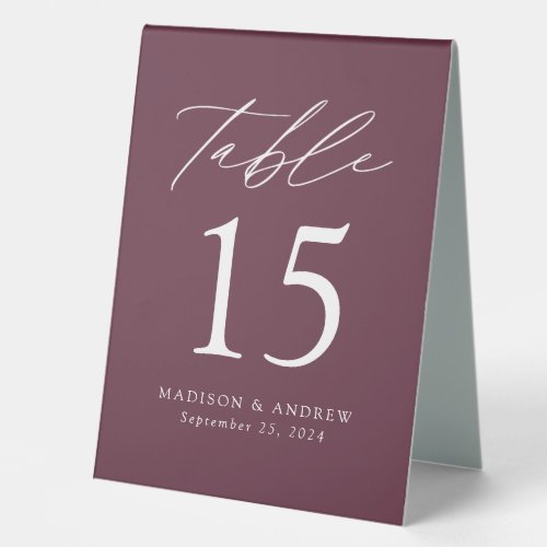 Modern Wine Wedding Table Number Table Tent Sign