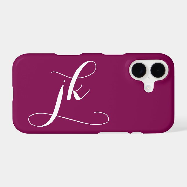 Modern Wine White Script Monogram Name Case-Mate iPhone Case (Back (Horizontal))