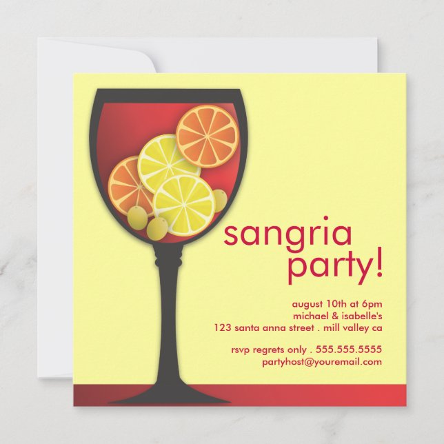 Modern Wineglass Sangria Party Invitation (Front)