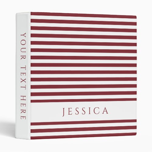 Modern Winery Red White Stripes Pattern Name 3 Ring Binder