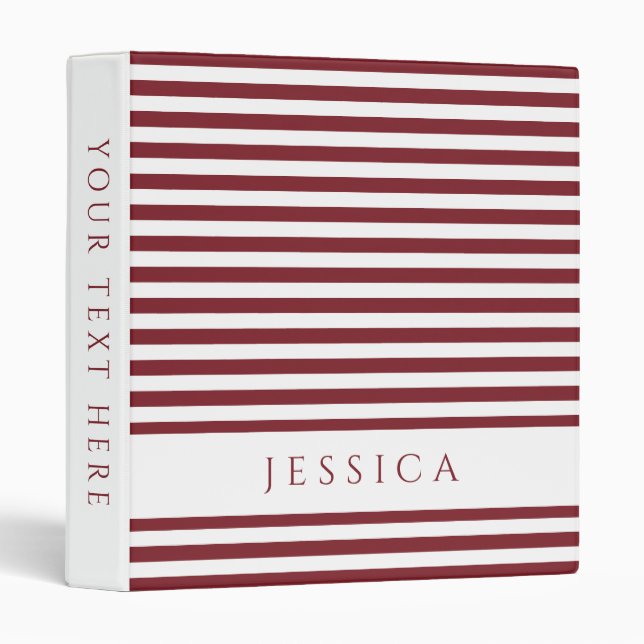 Modern Winery Red White Stripes Pattern Name 3 Ring Binder (Front/Spine)