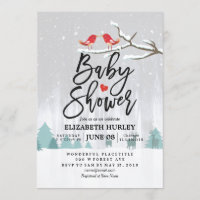 Modern Winter Baby Shower Snow Scene Bird Reindeer Invitation