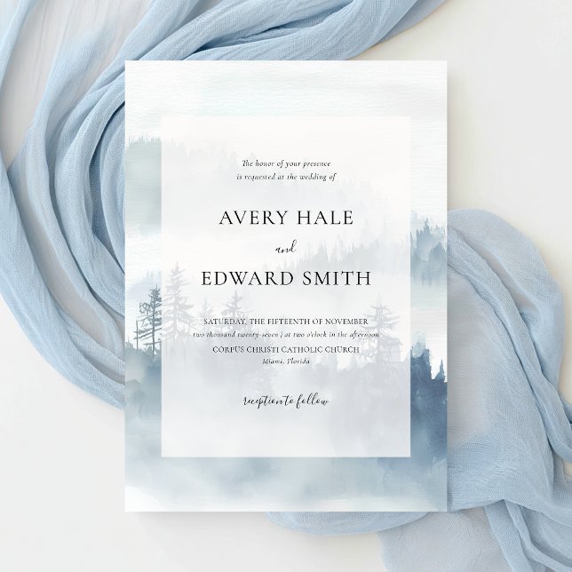 Modern Winter Blue Minimalist Wedding Invitation (Creator Uploaded)