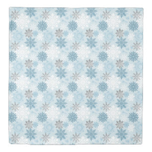 Modern Winter Blue Silver Snowflakes Pattern Duvet Cover