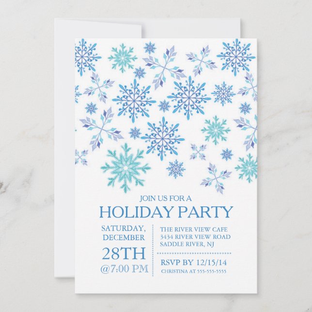 Modern Winter Blue Snowflakes Holiday Party Invitation (Front)