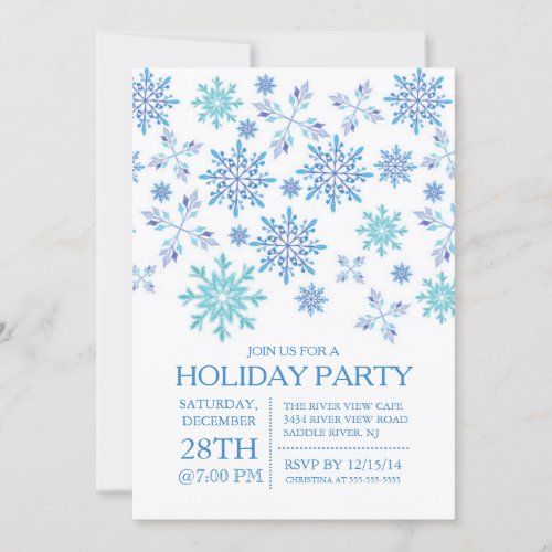 Modern Winter Blue Snowflakes Holiday Party Invitation