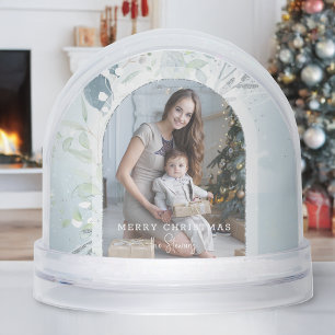 Modern Winter Botanical Arch Photo Snow Globe