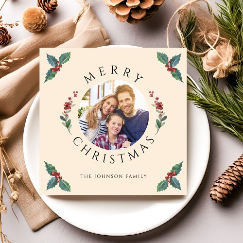 Modern Winter Botanicals Christmas Photo  Holiday Card