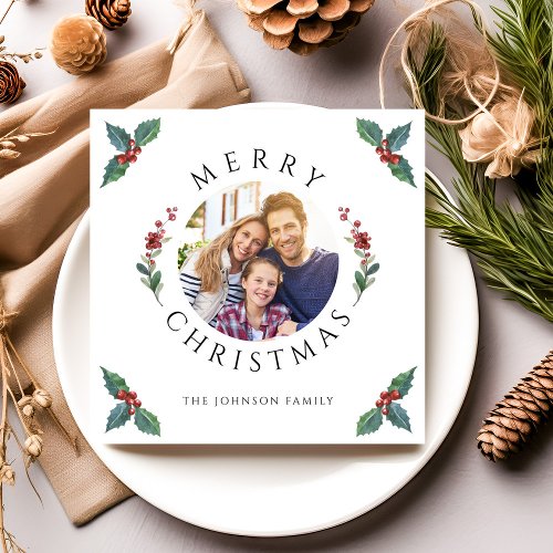 Modern Winter Botanicals Christmas Photo  Holiday Card