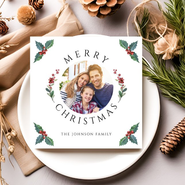 Modern Winter Botanicals Christmas Photo  Holiday Card (Modern Winter Botanicals Christmas Photo Holiday Card)