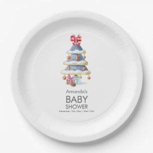 Modern Winter Bow Christmas Tree Baby Shower  Paper Plates