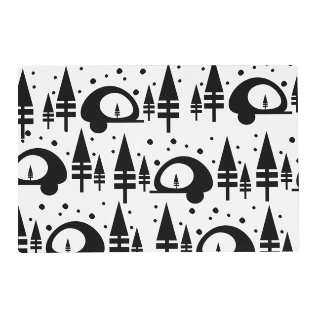 Modern Winter Camper Snow Scenery Pattern  Placemat (Front)