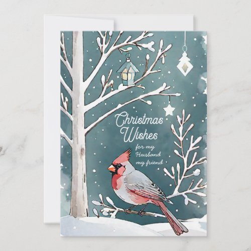 Modern Winter Cardinal Husband Friend Christmas Holiday Card