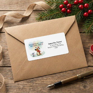 Modern winter christmas cute dog return address label