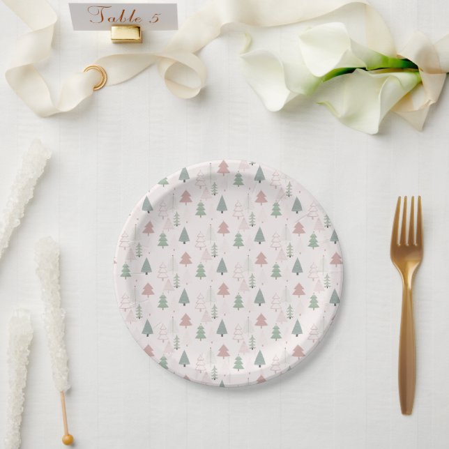 Modern Winter Christmas Forest Trees Pattern Paper Plates (Wedding)