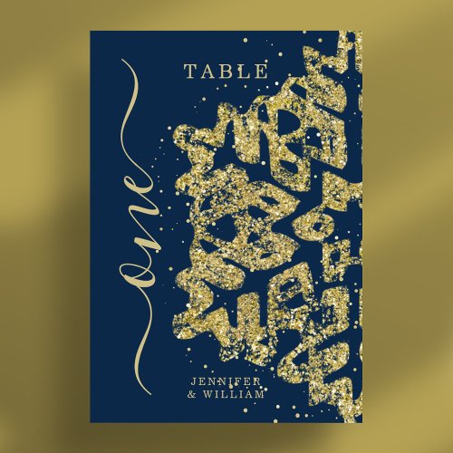 Modern Winter Christmas Holiday Wedding Gold Navy Table Number