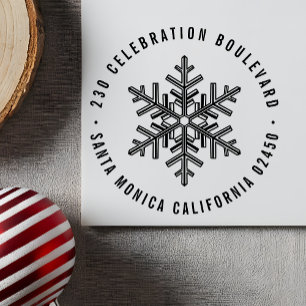 Modern Winter Christmas Snowflake Return Address Rubber Stamp