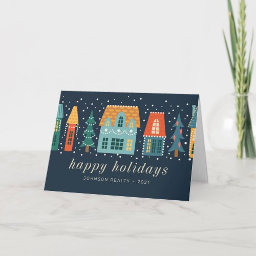 Modern Winter Christmas Town Business Holiday Card