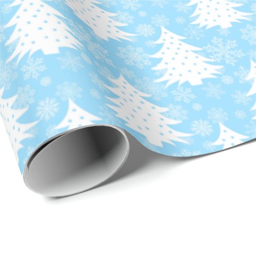 Modern Winter Christmas Tree Blue Holiday Wrapping Paper