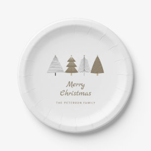 Modern Winter Christmas Tree Stars Paper Plates