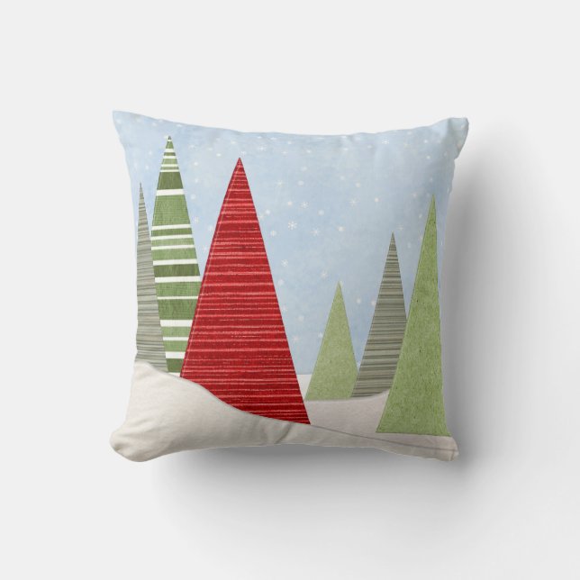 Modern Winter Christmas Trees Art Throw Pillow (Front)