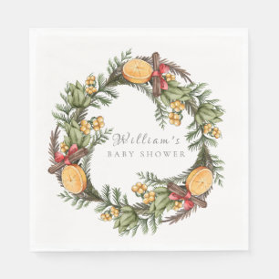 Modern Winter Christmas Wreath Baby Shower Napkins