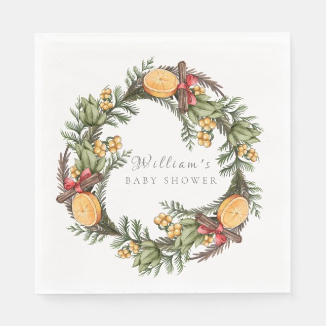 Modern Winter Christmas Wreath Baby Shower Napkins (Front)